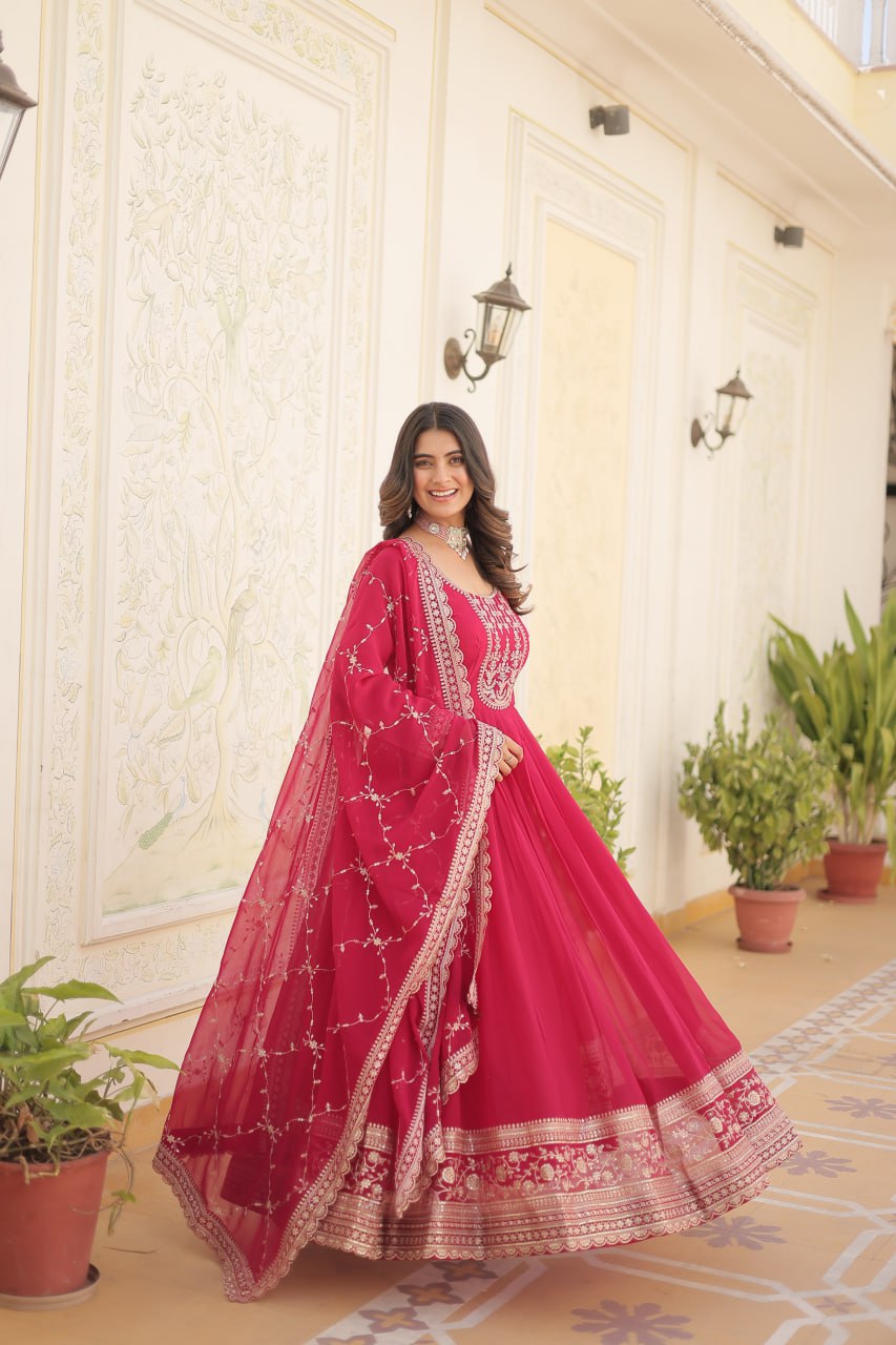 Faux Blooming Gown with Rich Sequins Embroidered work GOWN-WITH-DUPATTA COLLECTIONS