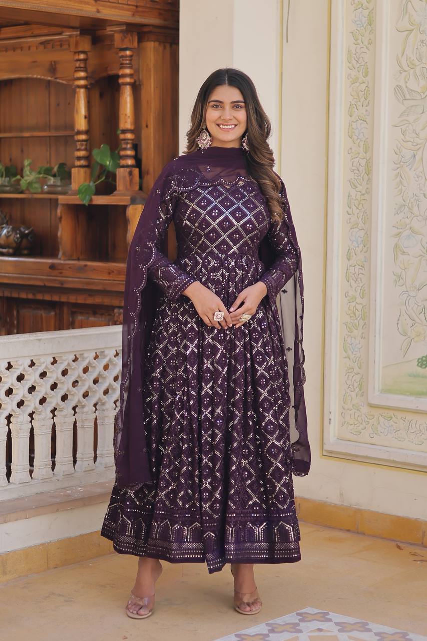 *Faux Blooming with Sequins Embroidered work GOWN-WITH-DUPATTA COLLECTIONS*