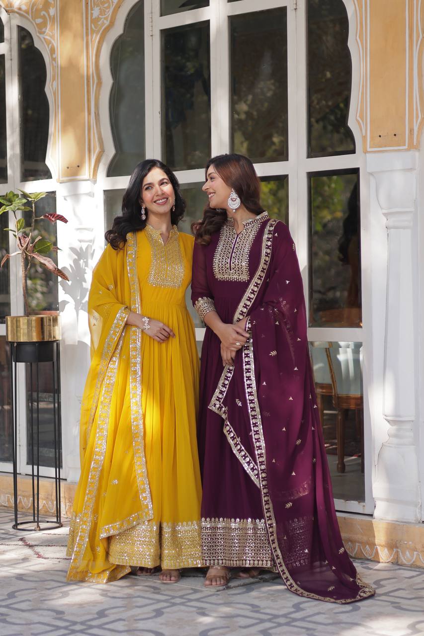 DESIGNER Georgette with Rich Sequins Embroidered work GOWN-WITH-DUPATTA COLLECTIONS