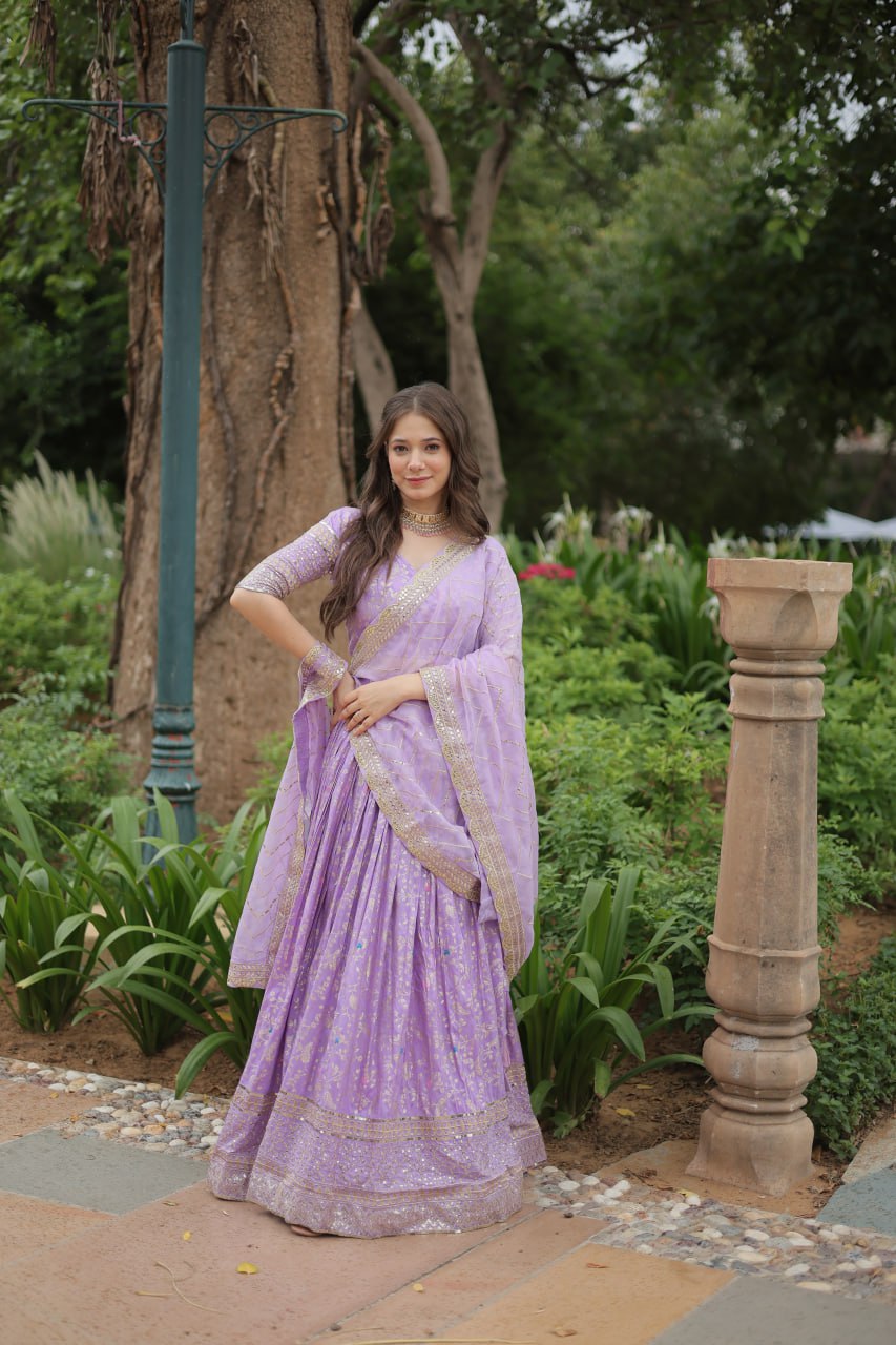 Viscose Dayble Jequard Fabric, Adorned With Intricate Sequins Embroidered Work Lehngha Collection