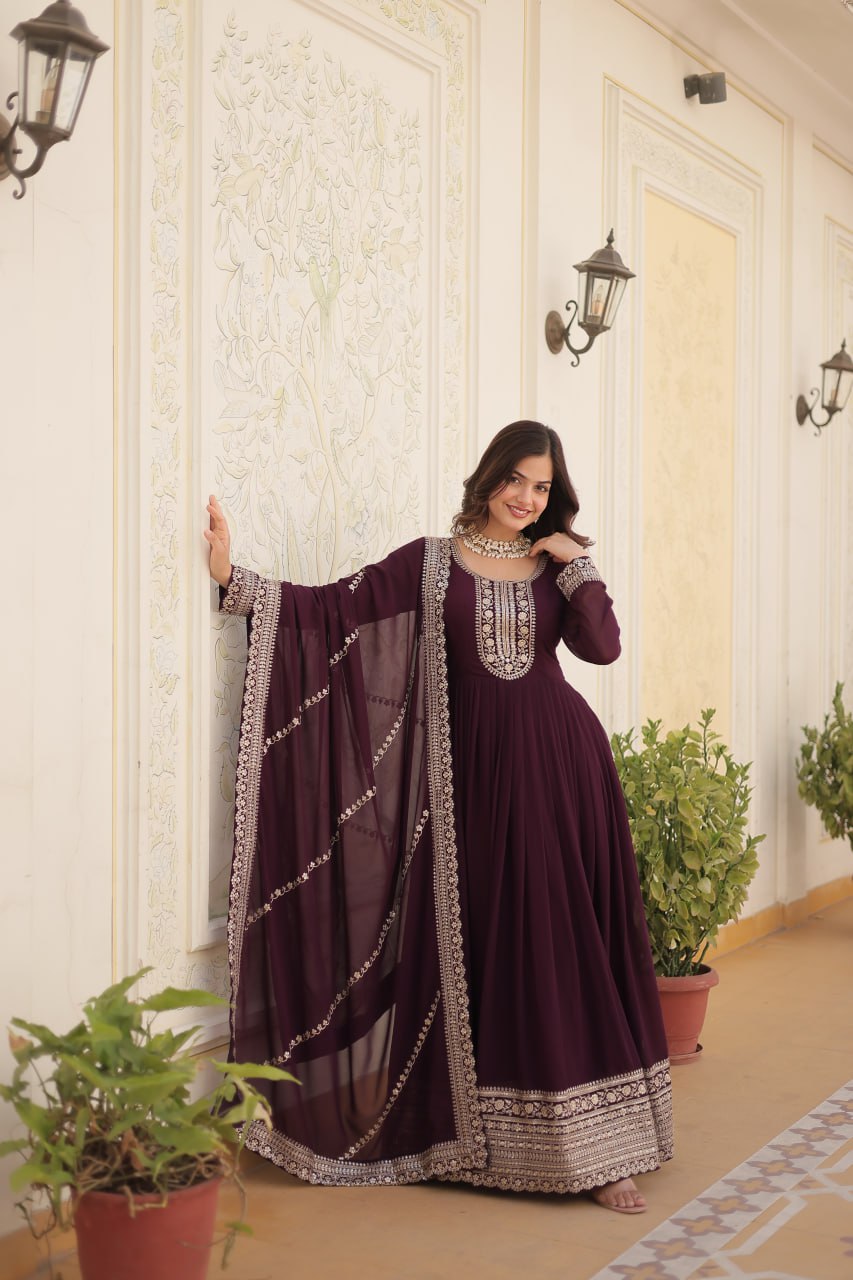 Faux Blooming Gown with Rich Sequins Embroidered work GOWN-WITH-DUPATTA COLLECTIONS