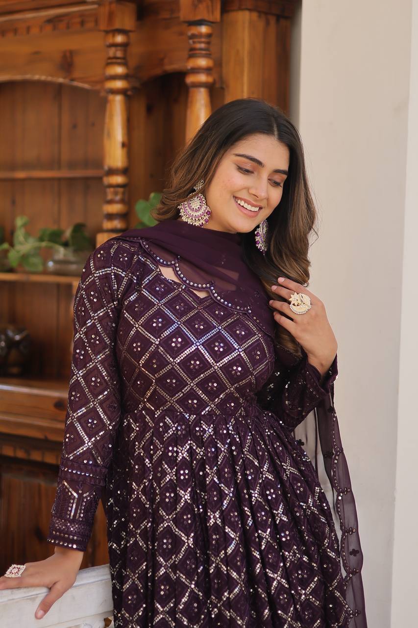*Faux Blooming with Sequins Embroidered work GOWN-WITH-DUPATTA COLLECTIONS*