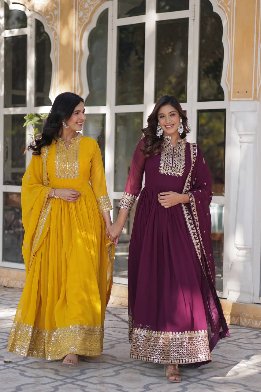 DESIGNER Georgette with Rich Sequins Embroidered work GOWN-WITH-DUPATTA COLLECTIONS