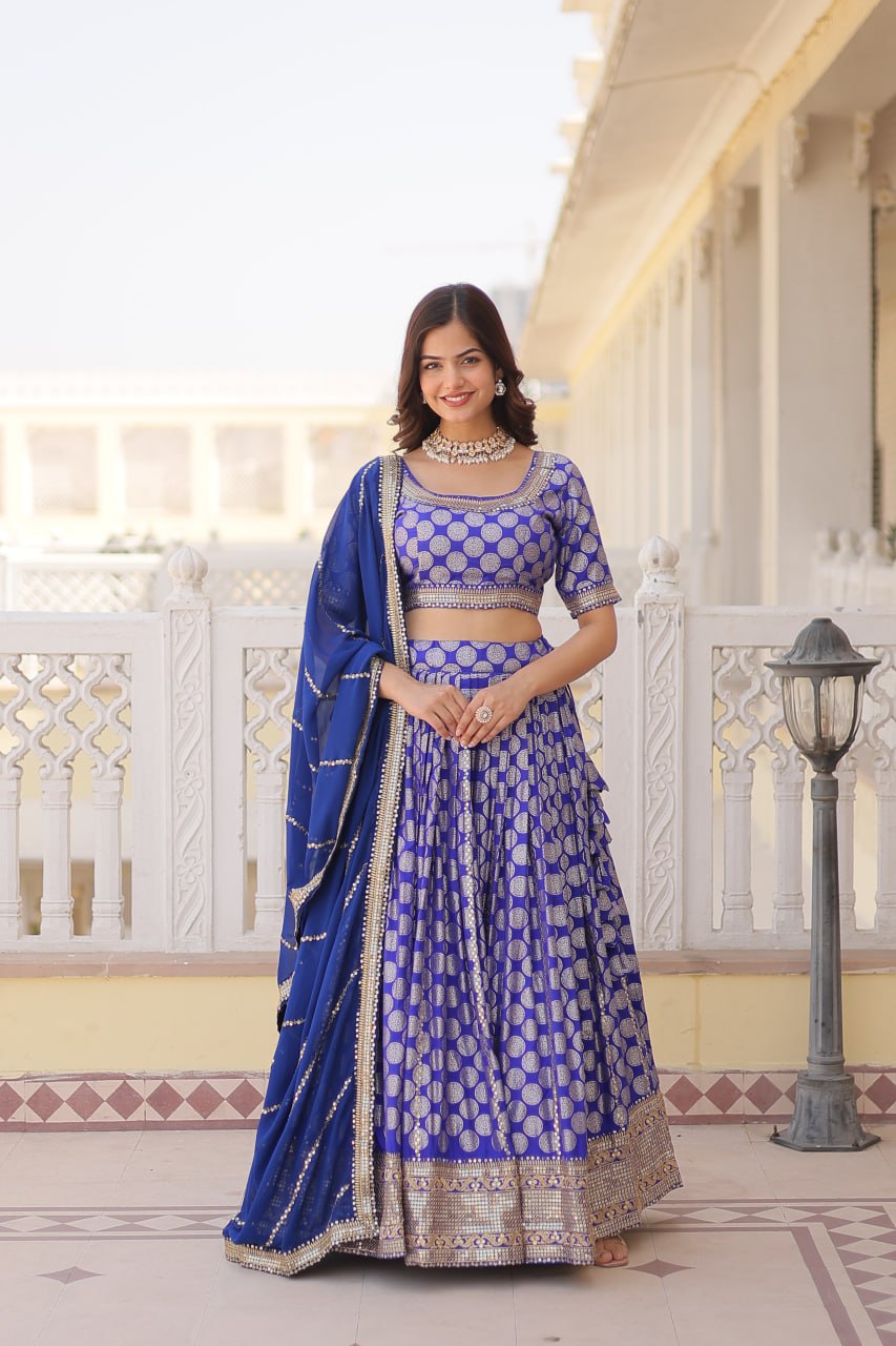 Dyeable Pure Viscose Jacquard fabric Lehenga Choli & Dupatta Set With Sequins Embroidered Work LEHENGA CHOLI COLLECTIONS