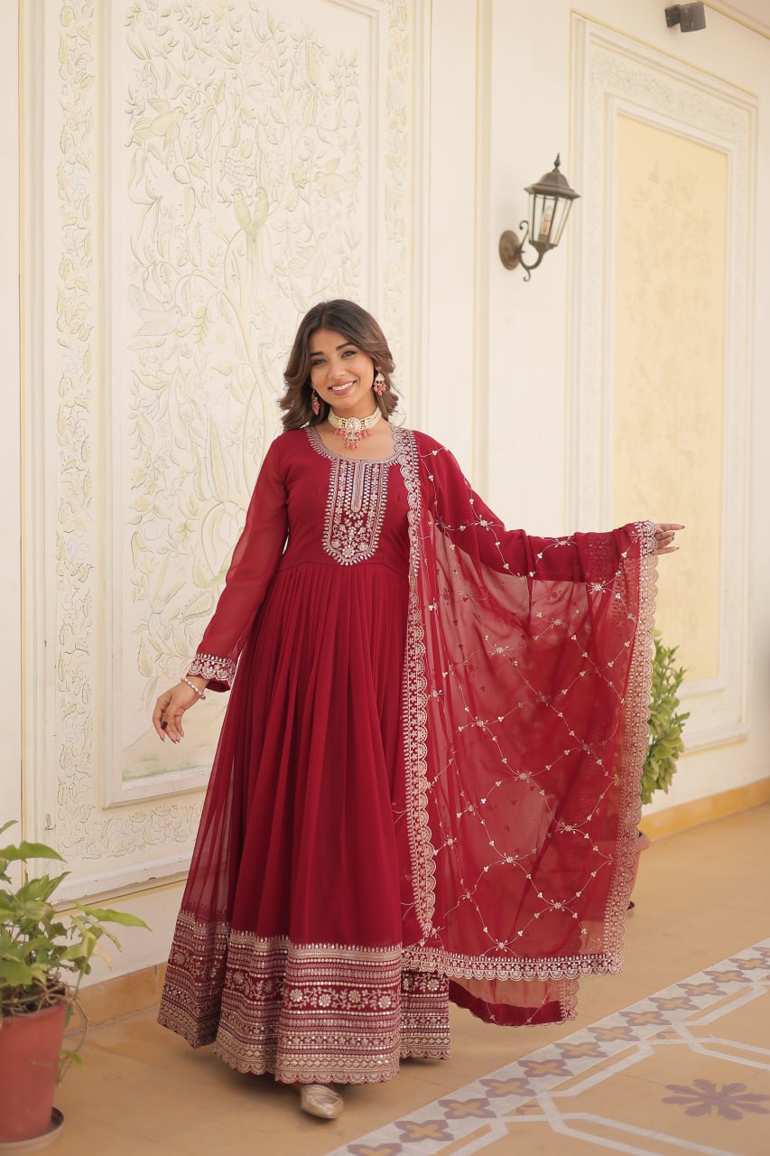 Faux Blooming Gown with Rich Sequins Embroidered work GOWN-WITH-DUPATTA COLLECTIONS