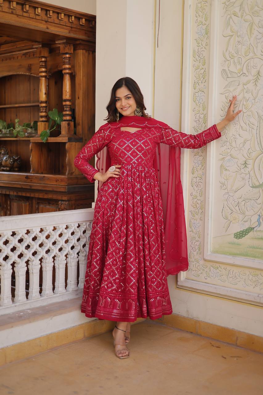 *Faux Blooming with Sequins Embroidered work GOWN-WITH-DUPATTA COLLECTIONS*