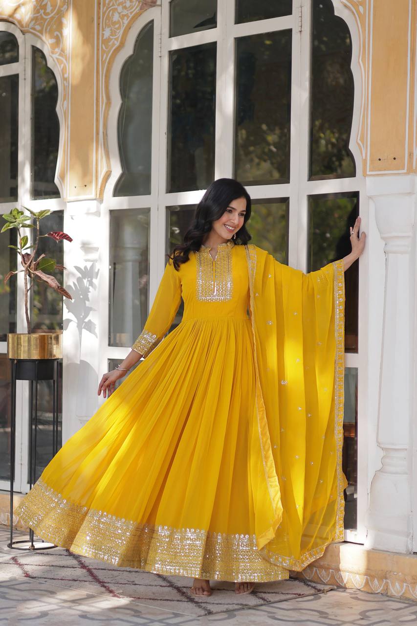 DESIGNER Georgette with Rich Sequins Embroidered work GOWN-WITH-DUPATTA COLLECTIONS