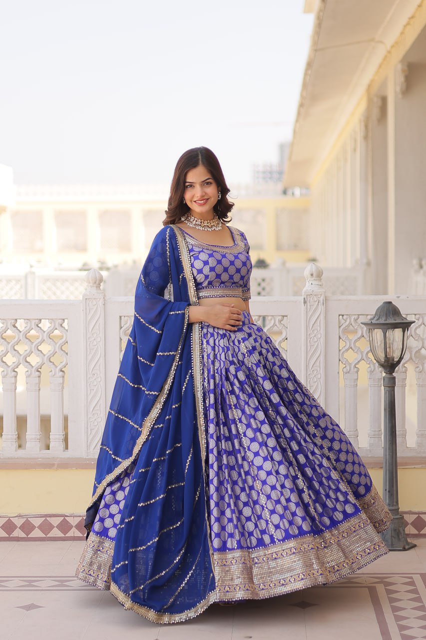 Dyeable Pure Viscose Jacquard fabric Lehenga Choli & Dupatta Set With Sequins Embroidered Work LEHENGA CHOLI COLLECTIONS