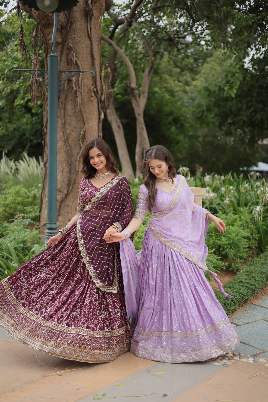 Viscose Dayble Jequard Fabric, Adorned With Intricate Sequins Embroidered Work Lehngha Collection