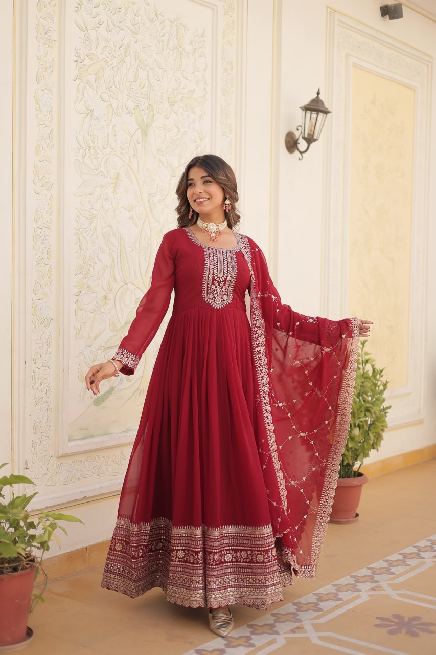 Faux Blooming Gown with Rich Sequins Embroidered work GOWN-WITH-DUPATTA COLLECTIONS