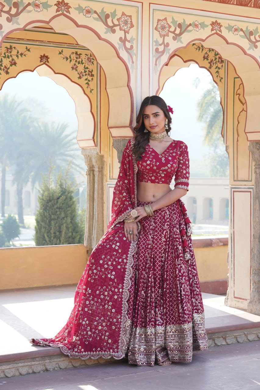 Designer Pure Viscose Jacquard fabric Lehenga Choli & Dupatta Set LEHENGA CHOLI COLLECTIONS-2024