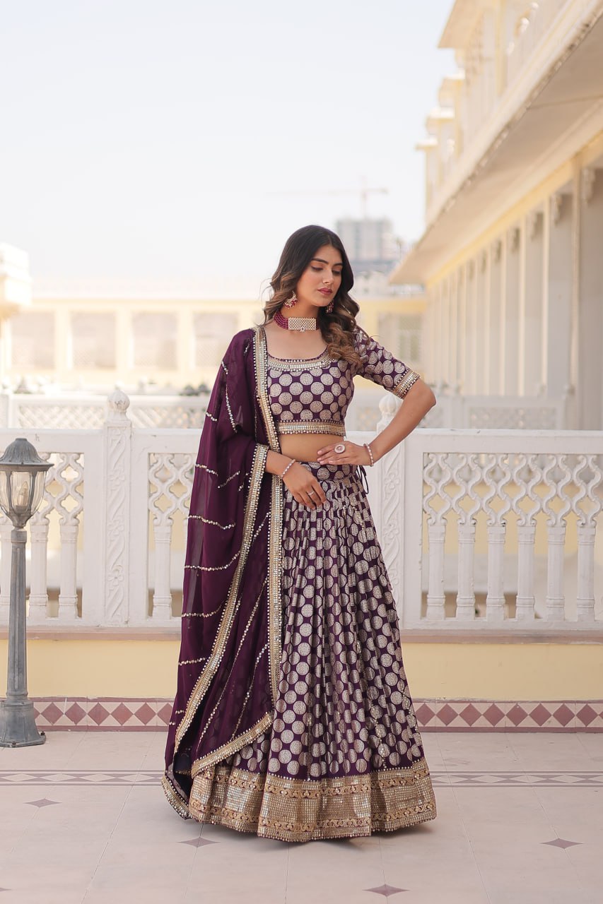 Dyeable Pure Viscose Jacquard fabric Lehenga Choli & Dupatta Set With Sequins Embroidered Work LEHENGA CHOLI COLLECTIONS