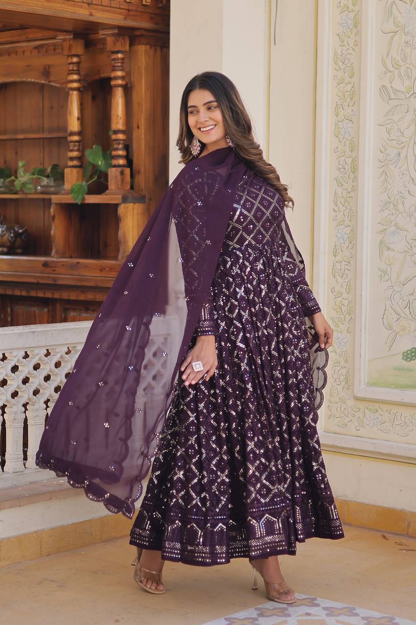 *Faux Blooming with Sequins Embroidered work GOWN-WITH-DUPATTA COLLECTIONS*