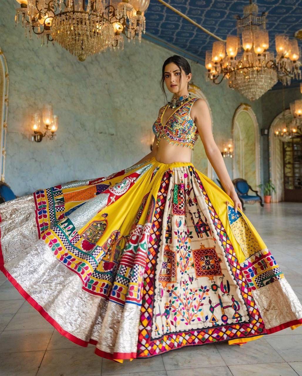 Multicolour Lehengha Choli With Dupatta And Heavy Mirror Work