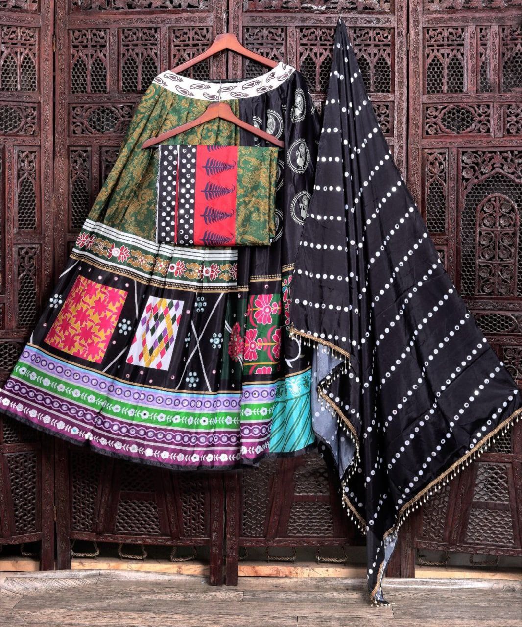 Designer Printed Lehenga Choli With Mirror Work