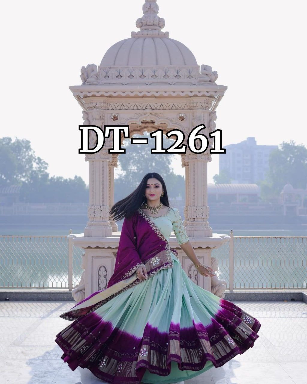 Sky Blue and Purple Designer Printed Lehengha choli