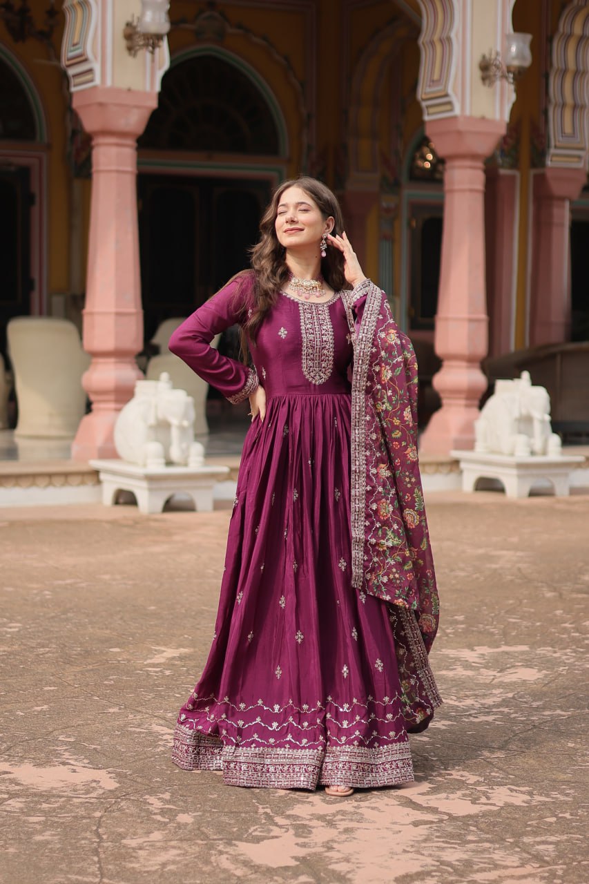 Chinon And Sequins Embroidered Work GOWN-WITH-DUPATTA COLLECTIONS