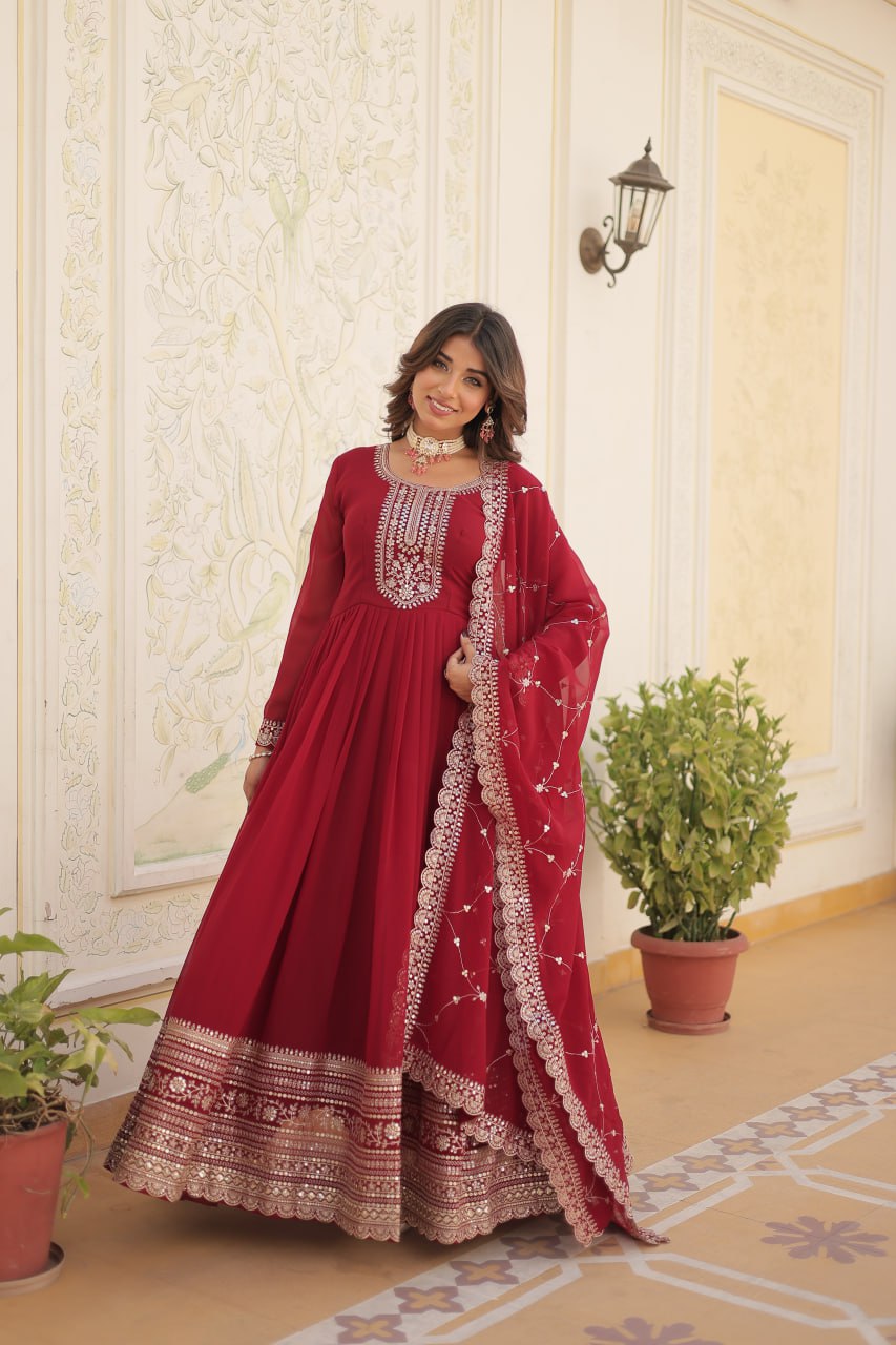 Faux Blooming Gown with Rich Sequins Embroidered work GOWN-WITH-DUPATTA COLLECTIONS