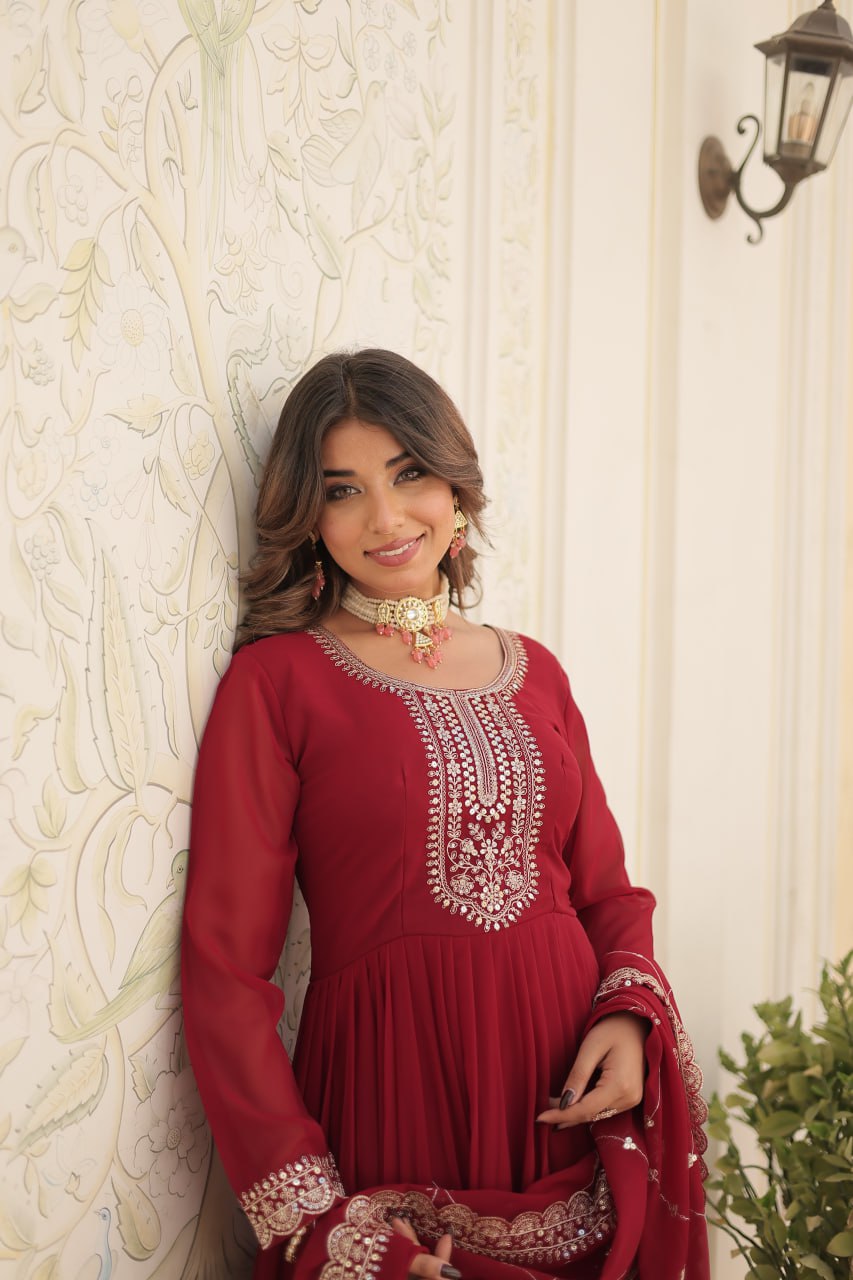 Faux Blooming Gown with Rich Sequins Embroidered work GOWN-WITH-DUPATTA COLLECTIONS