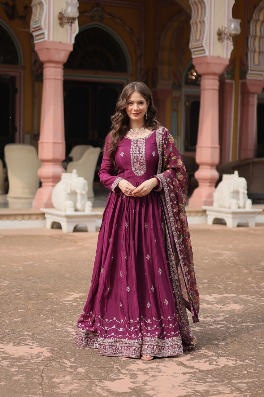 Chinon And Sequins Embroidered Work GOWN-WITH-DUPATTA COLLECTIONS