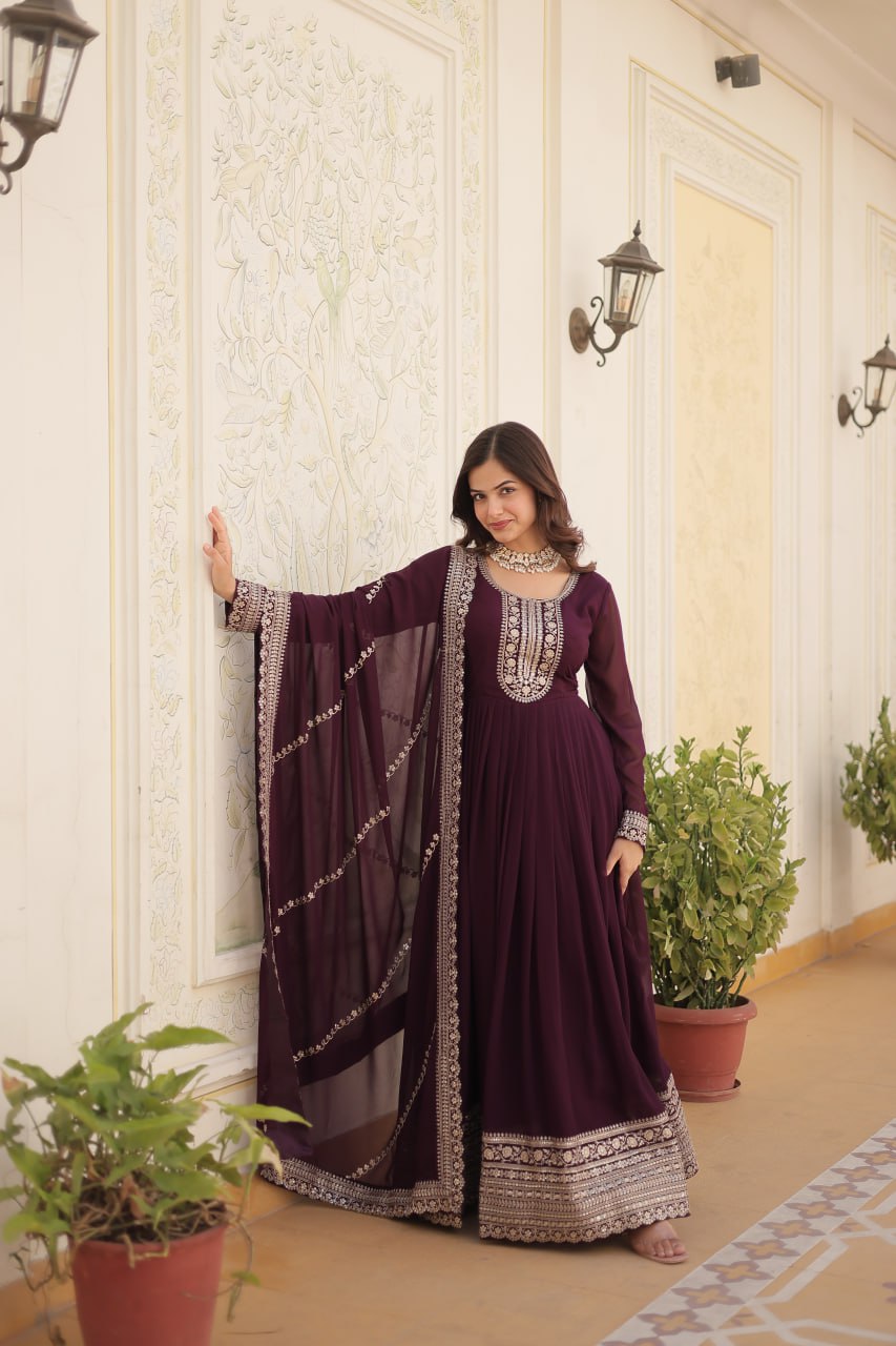 Faux Blooming Gown with Rich Sequins Embroidered work GOWN-WITH-DUPATTA COLLECTIONS