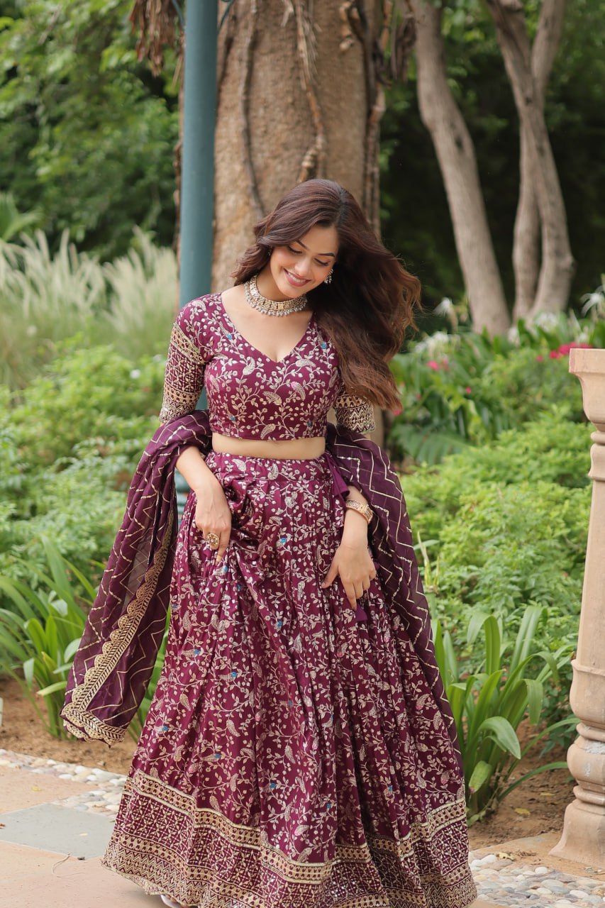 Viscose Dayble Jequard Fabric, Adorned With Intricate Sequins Embroidered Work Lehngha Collection