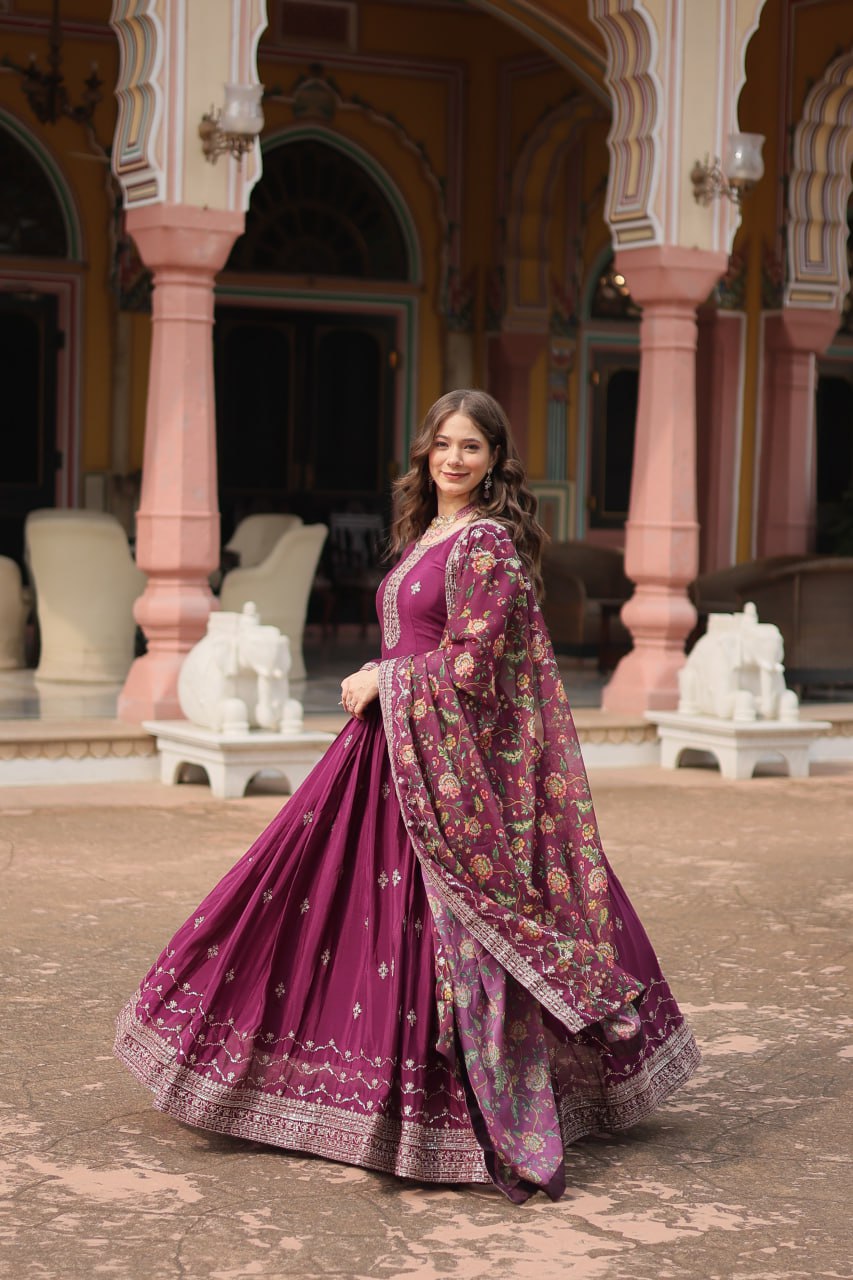 Chinon And Sequins Embroidered Work GOWN-WITH-DUPATTA COLLECTIONS