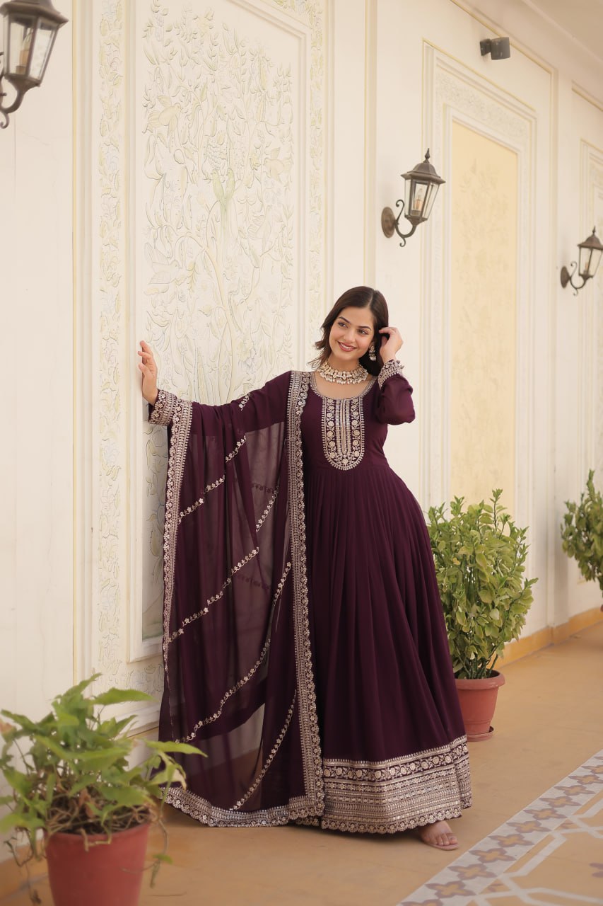 Faux Blooming Gown with Rich Sequins Embroidered work GOWN-WITH-DUPATTA COLLECTIONS