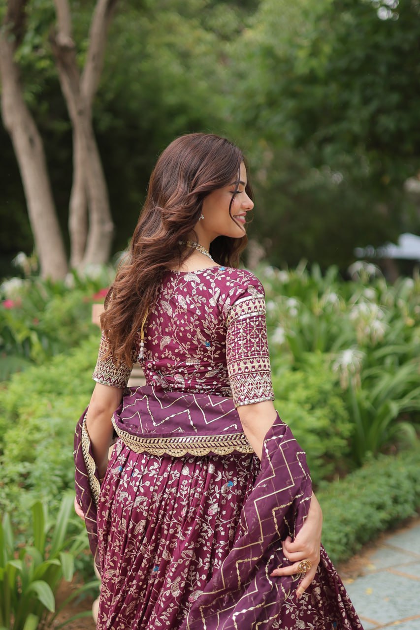 Viscose Dayble Jequard Fabric, Adorned With Intricate Sequins Embroidered Work Lehngha Collection