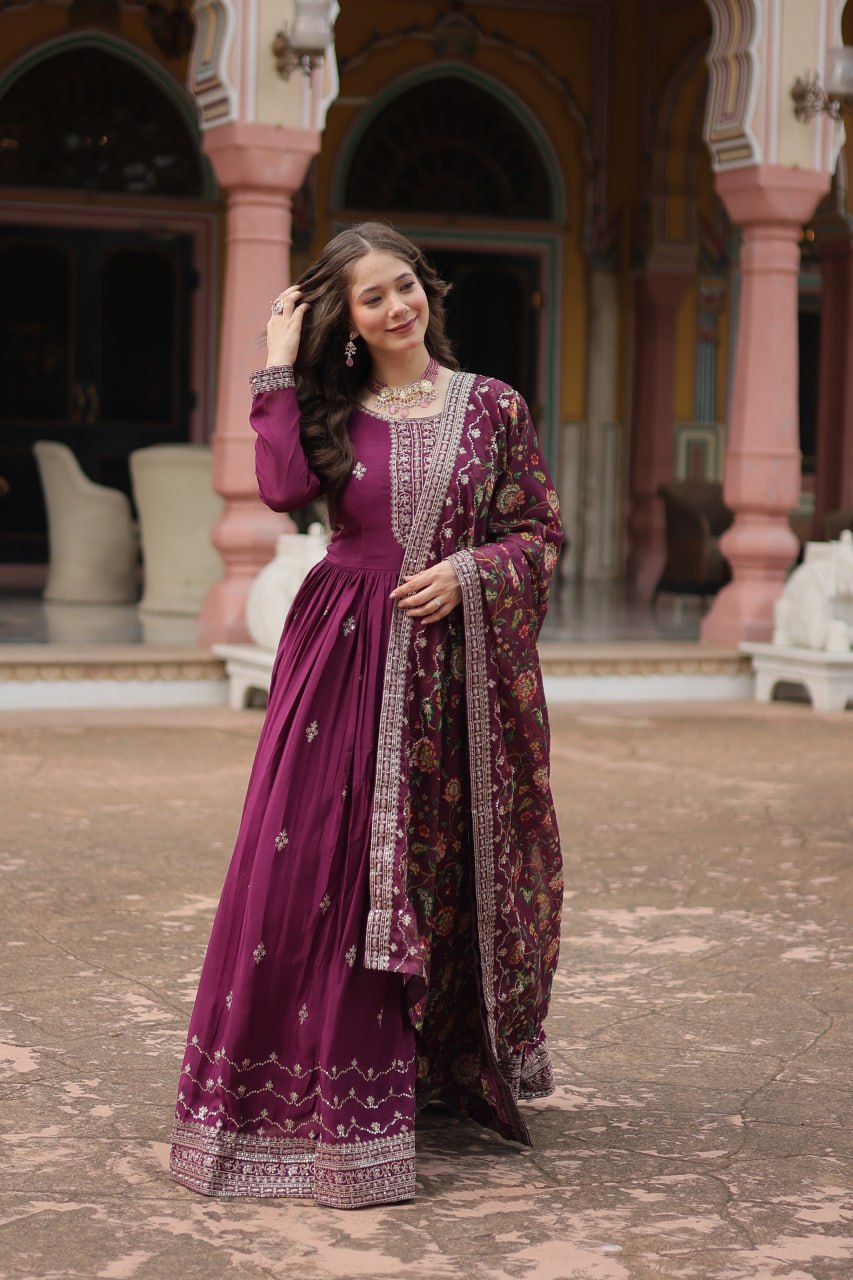 Chinon And Sequins Embroidered Work GOWN-WITH-DUPATTA COLLECTIONS