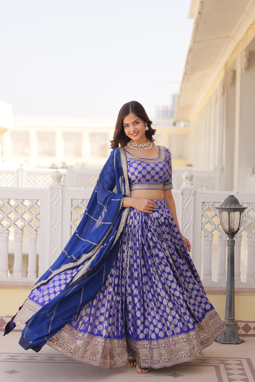 Dyeable Pure Viscose Jacquard fabric Lehenga Choli & Dupatta Set With Sequins Embroidered Work LEHENGA CHOLI COLLECTIONS