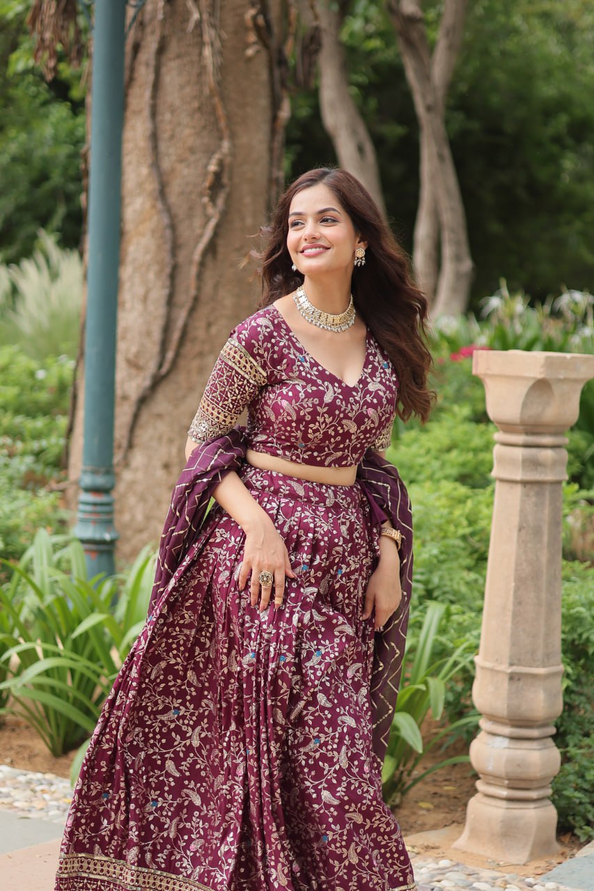 Viscose Dayble Jequard Fabric, Adorned With Intricate Sequins Embroidered Work Lehngha Collection