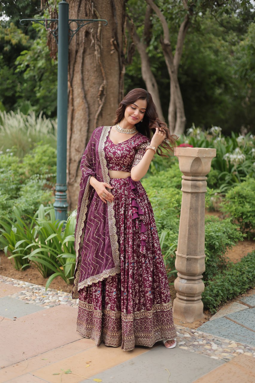 Viscose Dayble Jequard Fabric, Adorned With Intricate Sequins Embroidered Work Lehngha Collection