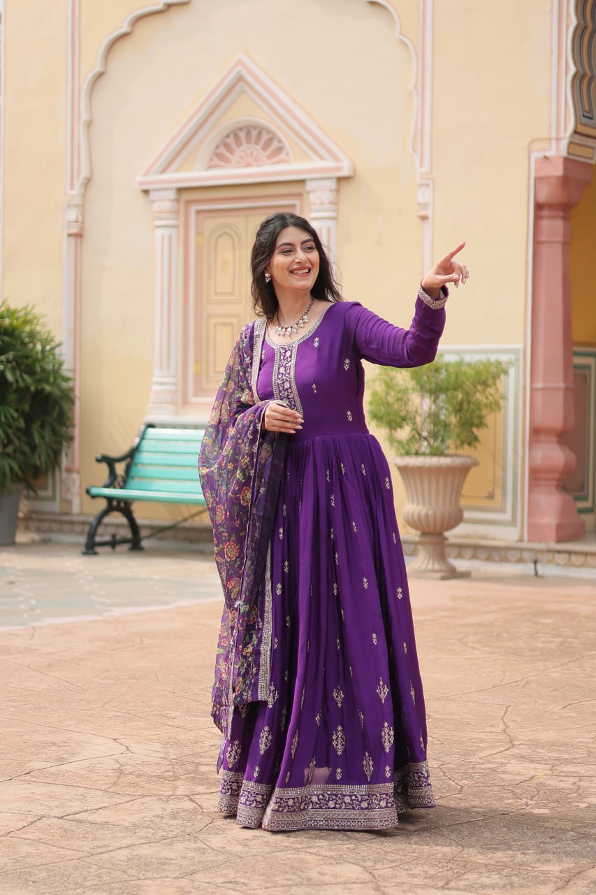Chinon And Sequins Embroidered Work GOWN-WITH-DUPATTA COLLECTIONS