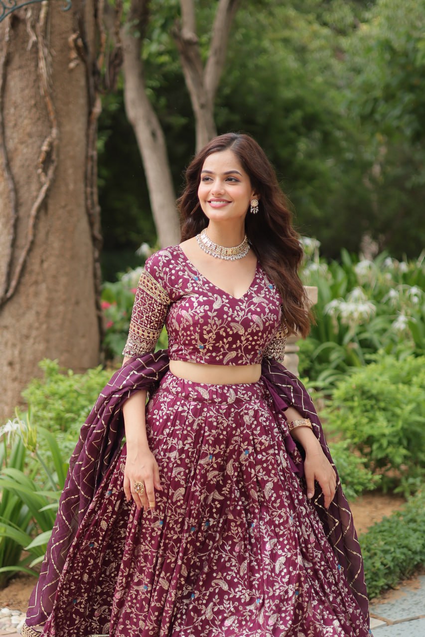 Viscose Dayble Jequard Fabric, Adorned With Intricate Sequins Embroidered Work Lehngha Collection