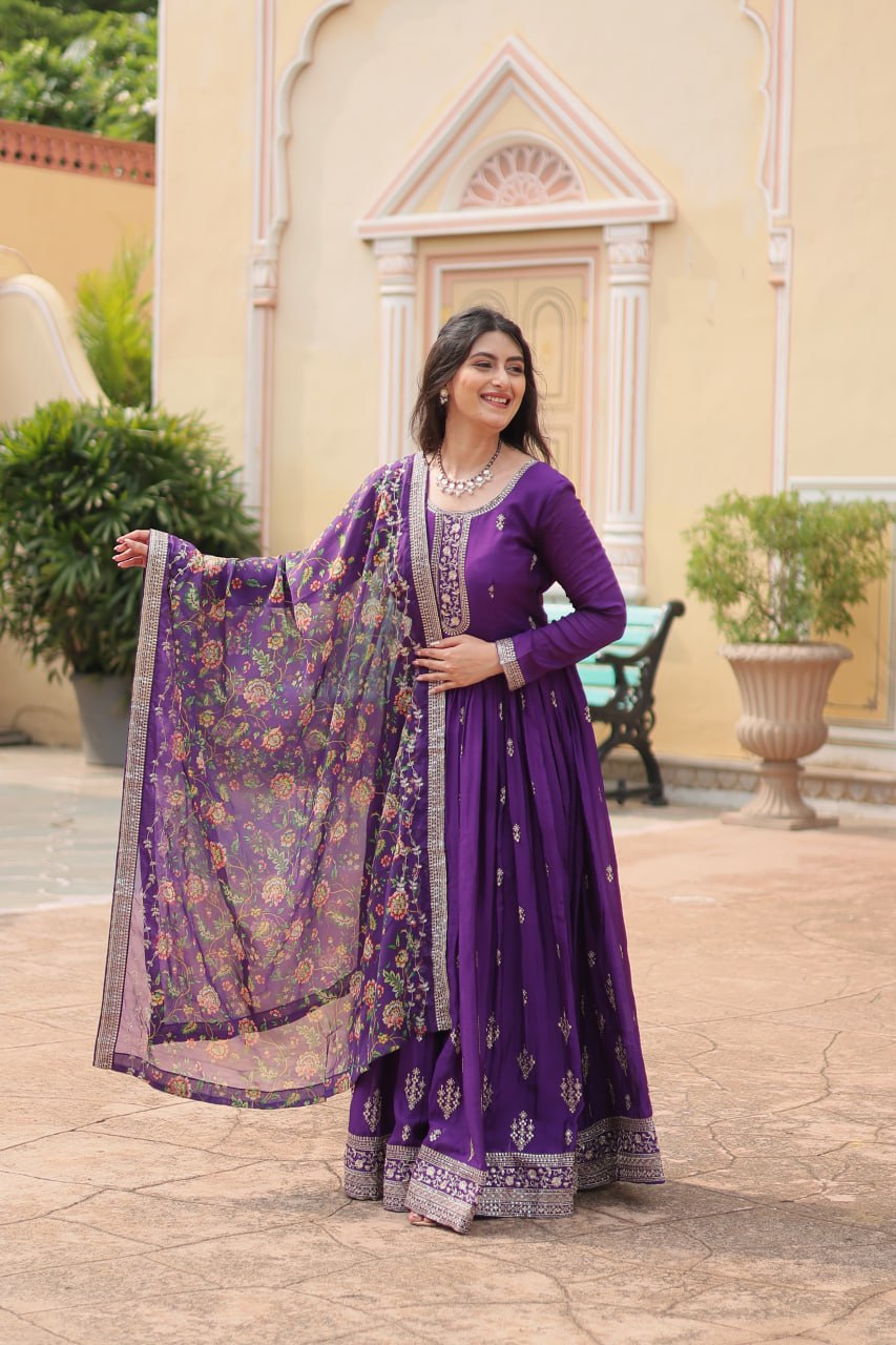 Chinon And Sequins Embroidered Work GOWN-WITH-DUPATTA COLLECTIONS