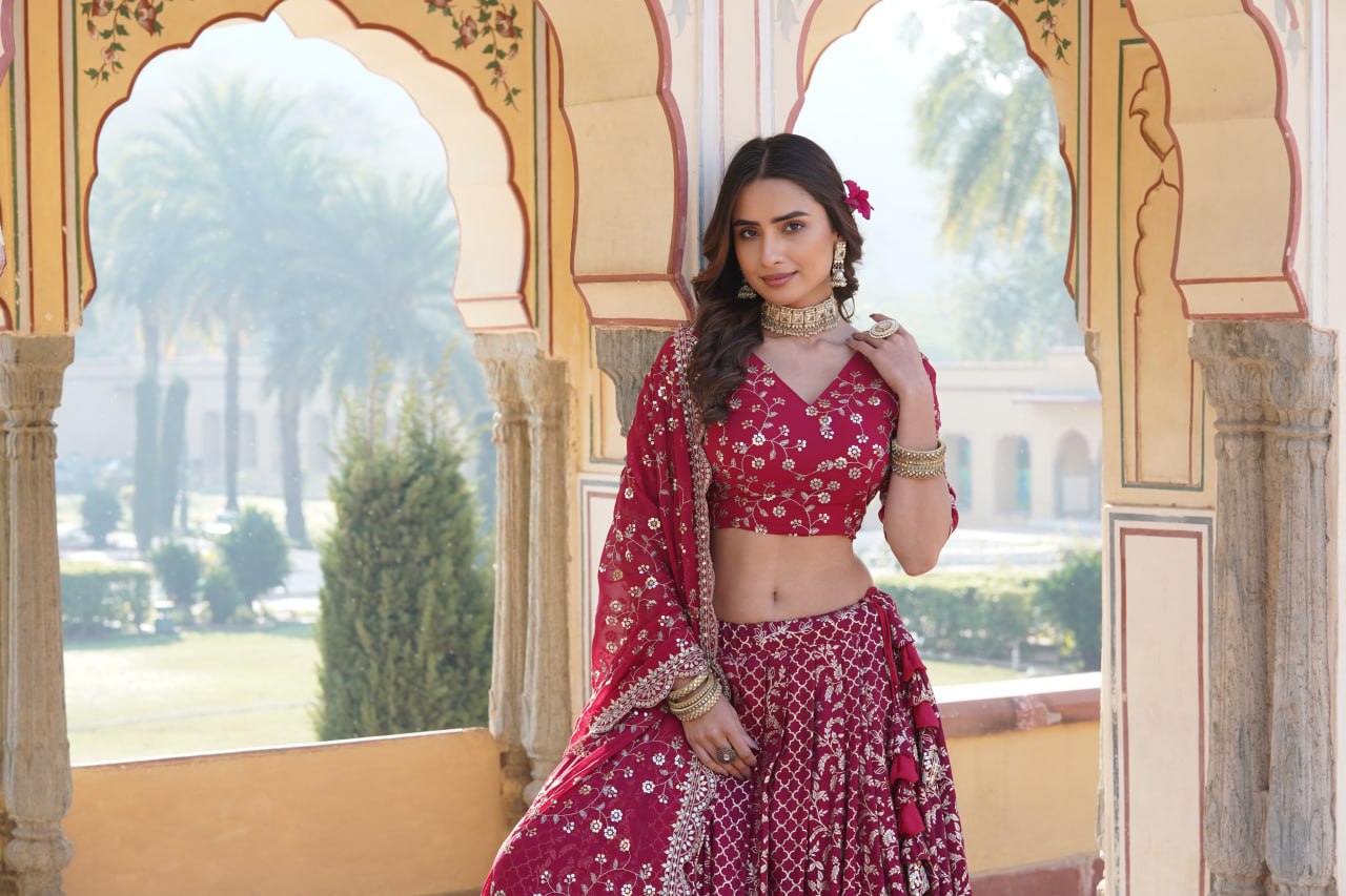 Designer Pure Viscose Jacquard fabric Lehenga Choli & Dupatta Set LEHENGA CHOLI COLLECTIONS-2024