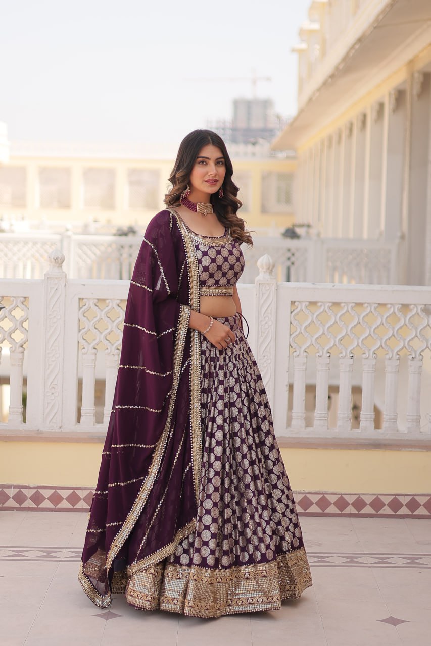Dyeable Pure Viscose Jacquard fabric Lehenga Choli & Dupatta Set With Sequins Embroidered Work LEHENGA CHOLI COLLECTIONS