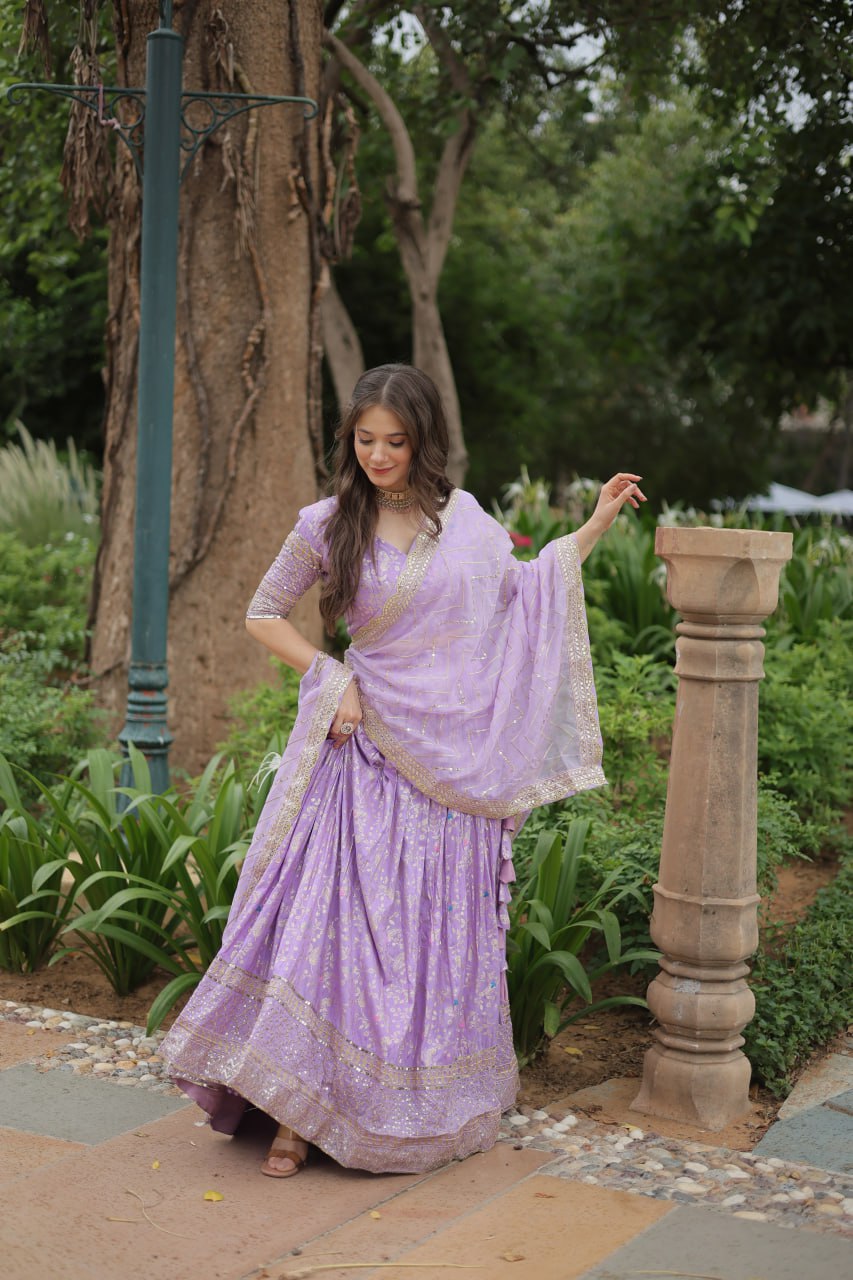 Viscose Dayble Jequard Fabric, Adorned With Intricate Sequins Embroidered Work Lehngha Collection