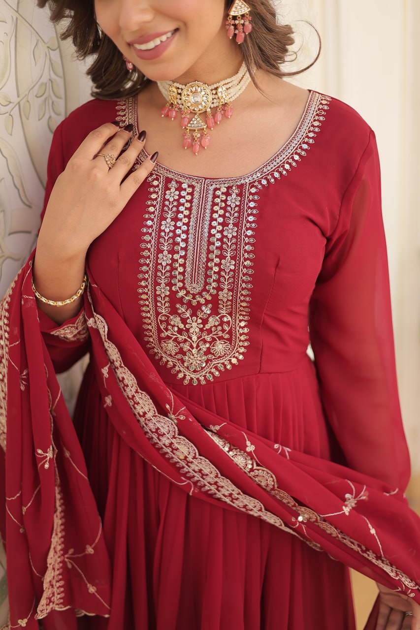 Faux Blooming Gown with Rich Sequins Embroidered work GOWN-WITH-DUPATTA COLLECTIONS