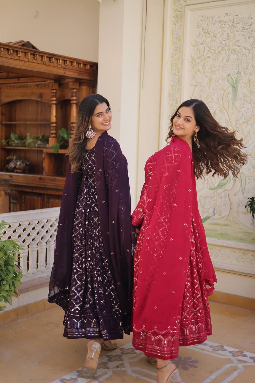 *Faux Blooming with Sequins Embroidered work GOWN-WITH-DUPATTA COLLECTIONS*