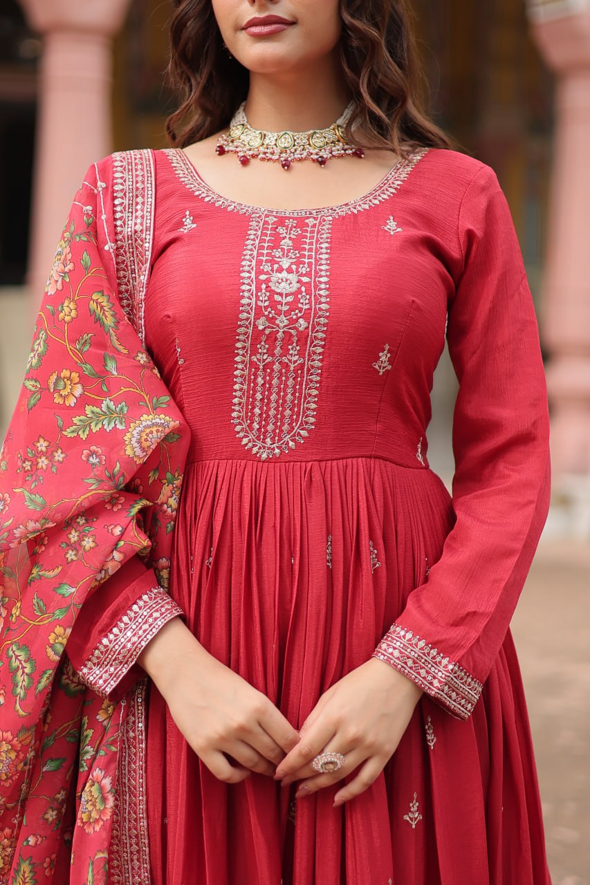 Chinon And Sequins Embroidered Work GOWN-WITH-DUPATTA COLLECTIONS