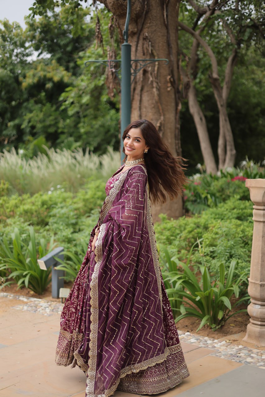Viscose Dayble Jequard Fabric, Adorned With Intricate Sequins Embroidered Work Lehngha Collection