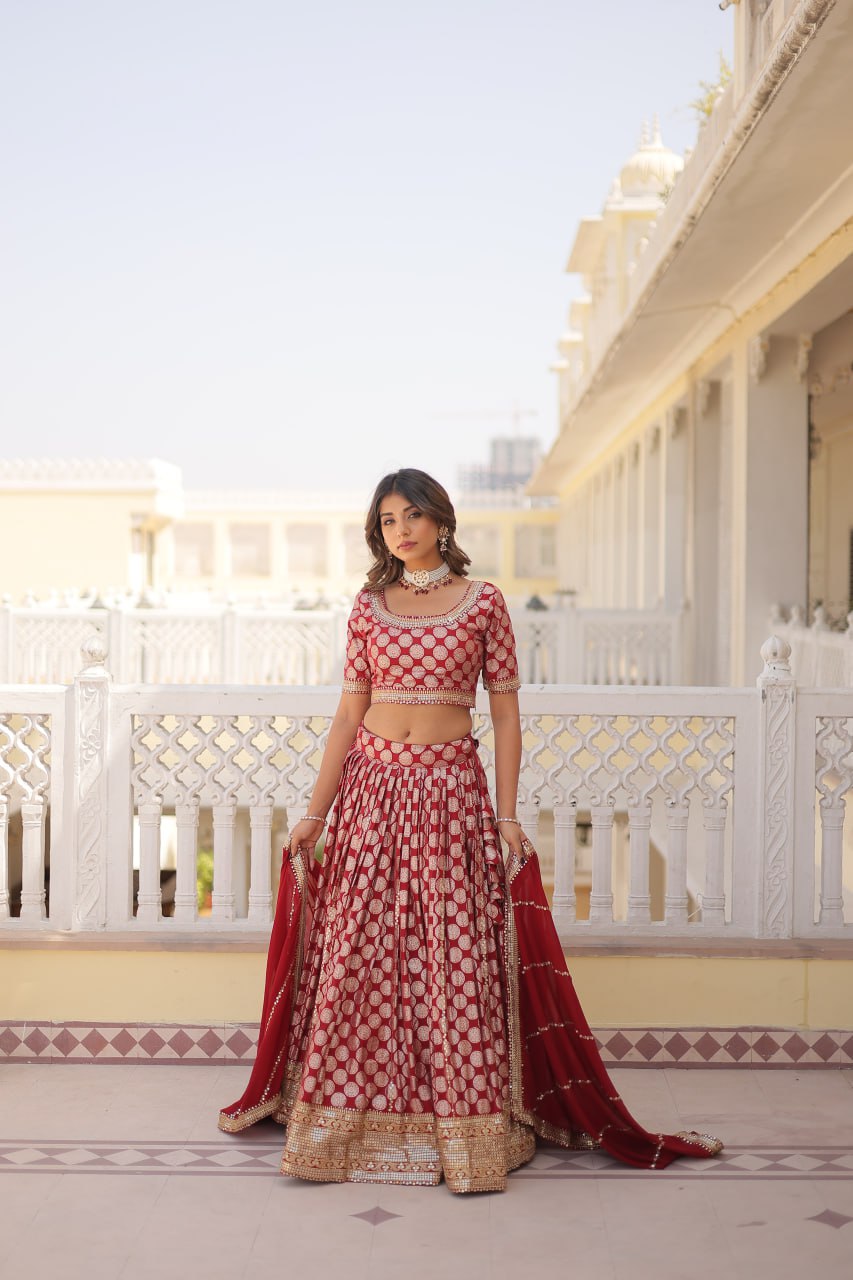 Dyeable Pure Viscose Jacquard fabric Lehenga Choli & Dupatta Set With Sequins Embroidered Work LEHENGA CHOLI COLLECTIONS