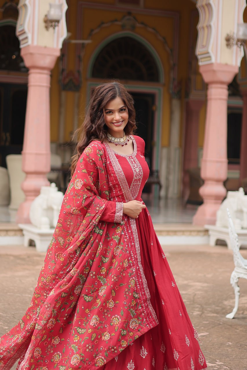 Chinon And Sequins Embroidered Work GOWN-WITH-DUPATTA COLLECTIONS