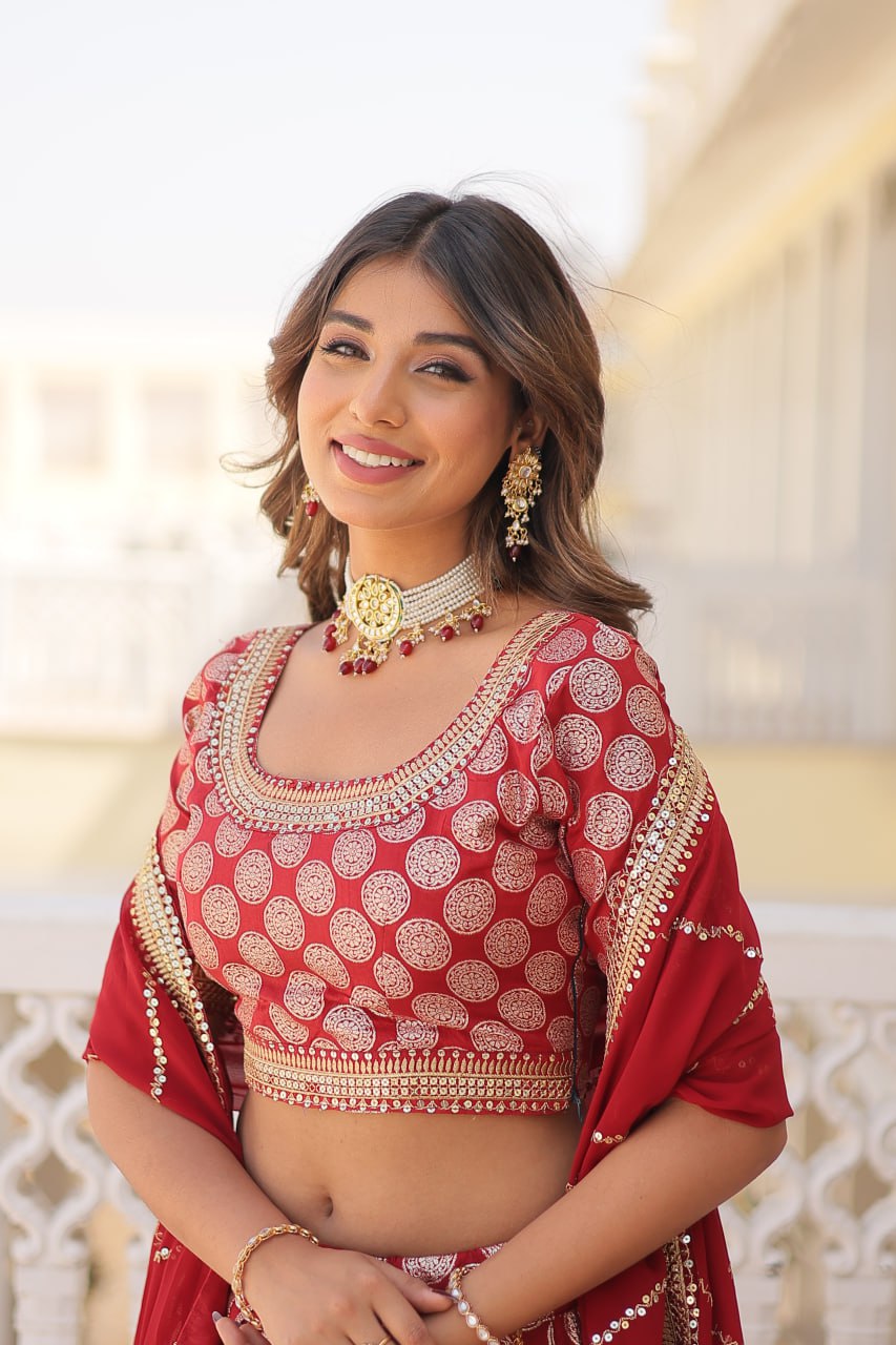 Dyeable Pure Viscose Jacquard fabric Lehenga Choli & Dupatta Set With Sequins Embroidered Work LEHENGA CHOLI COLLECTIONS