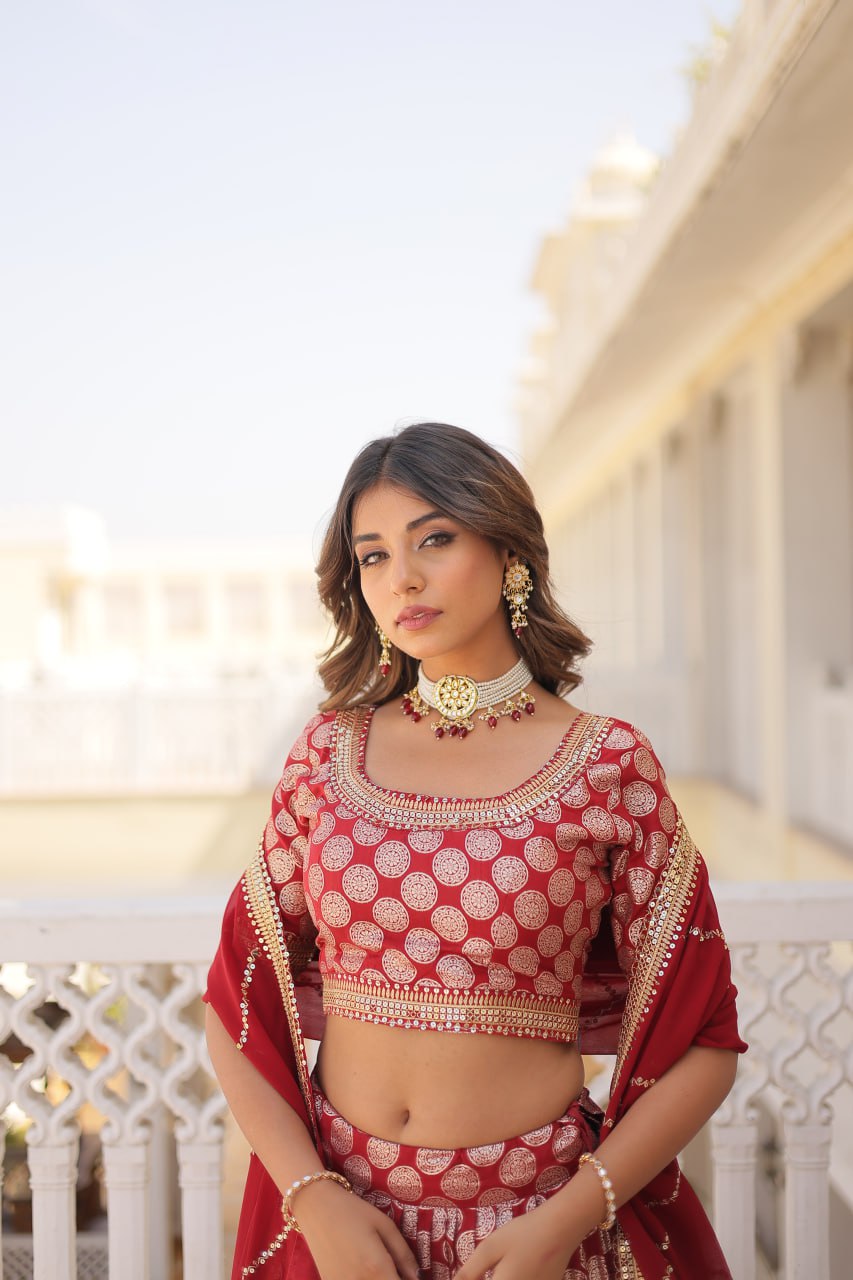 Dyeable Pure Viscose Jacquard fabric Lehenga Choli & Dupatta Set With Sequins Embroidered Work LEHENGA CHOLI COLLECTIONS