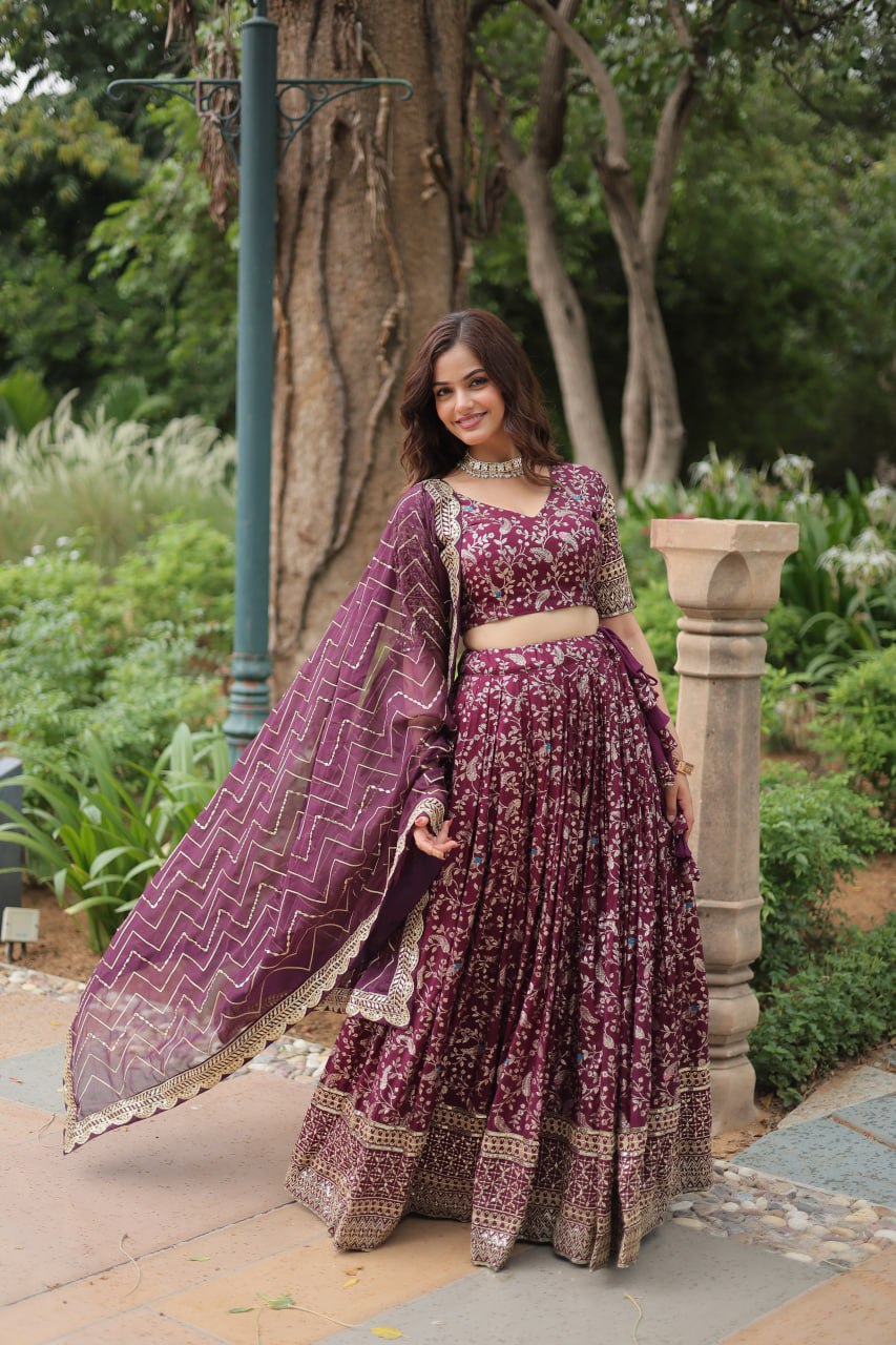 Viscose Dayble Jequard Fabric, Adorned With Intricate Sequins Embroidered Work Lehngha Collection