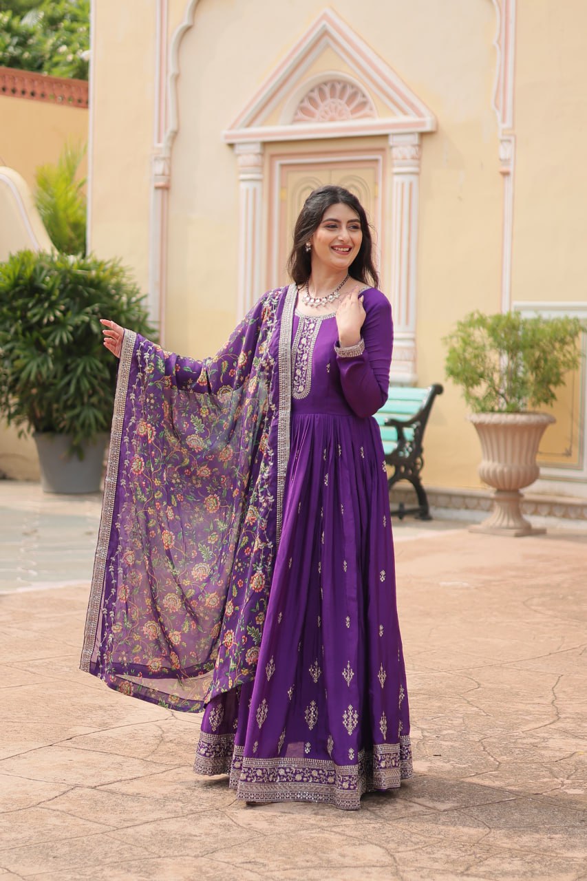 Chinon And Sequins Embroidered Work GOWN-WITH-DUPATTA COLLECTIONS