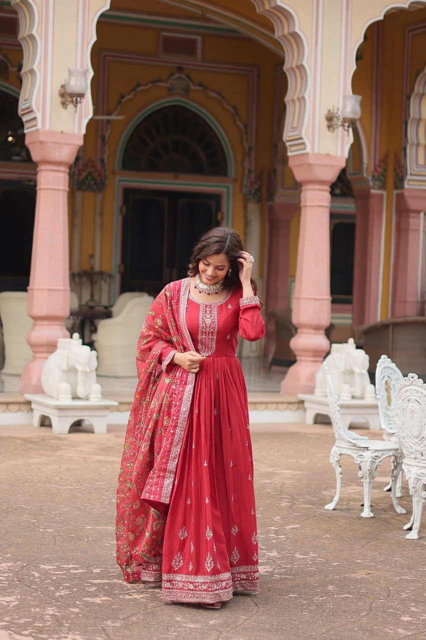 Chinon And Sequins Embroidered Work GOWN-WITH-DUPATTA COLLECTIONS